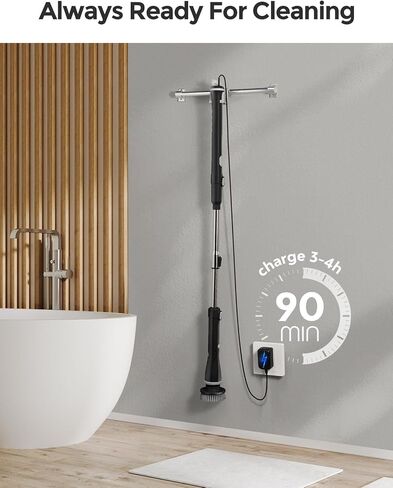 kHelfer Electric Spin Scrubber Kh8, 2024 New Cordless Shower Scrubber, 8 Replacement Head, Bathroom Scrubber Dual Speed, Shower Cleaning Brush & Extension Arm for Bathtub Tile Floor in Saudi Arabia