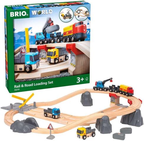 Brio World 33210 - Rail & Road Loading Set - 32 Piece Wooden Toy Train Set for Kids Age 3 and Up in Saudi Arabia