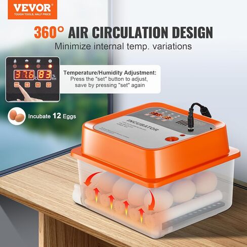 VEVOR 48 Egg Incubator, Incubators for Hatching Eggs, 360° Automatic Egg Turner with Temperature and Humidity Display, 48 Eggs Poultry Hatcher with ABS Transparent Shell for Chicken, Duck, Quail in Saudi Arabia