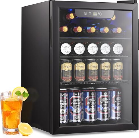 55 Cans Beverage Refrigerator Cooler, 1.3 Cu.ft Mini Fridge Countertop Drink Cooler with Glass Door for Beer, Soda,Wine, Adjustable Digital Temperature Control for Home Dorm Bar, Black in Saudi Arabia