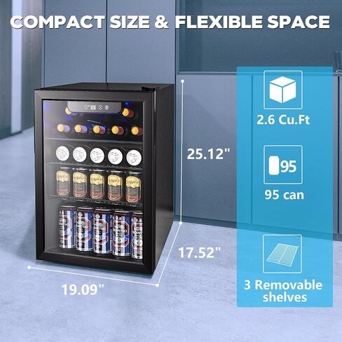 55 Cans Beverage Refrigerator Cooler, 1.3 Cu.ft Mini Fridge Countertop Drink Cooler with Glass Door for Beer, Soda,Wine, Adjustable Digital Temperature Control for Home Dorm Bar, Black in Saudi Arabia
