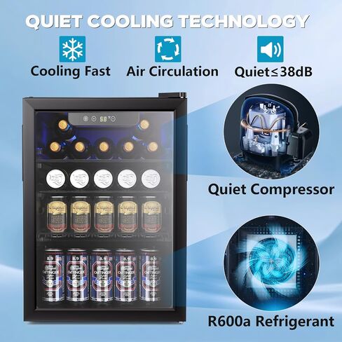 55 Cans Beverage Refrigerator Cooler, 1.3 Cu.ft Mini Fridge Countertop Drink Cooler with Glass Door for Beer, Soda,Wine, Adjustable Digital Temperature Control for Home Dorm Bar, Black in Saudi Arabia