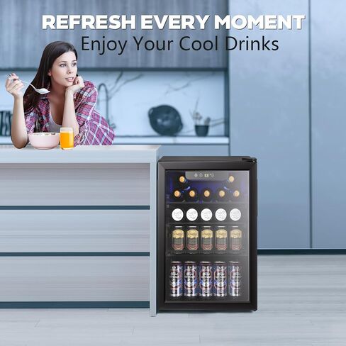 55 Cans Beverage Refrigerator Cooler, 1.3 Cu.ft Mini Fridge Countertop Drink Cooler with Glass Door for Beer, Soda,Wine, Adjustable Digital Temperature Control for Home Dorm Bar, Black in Saudi Arabia