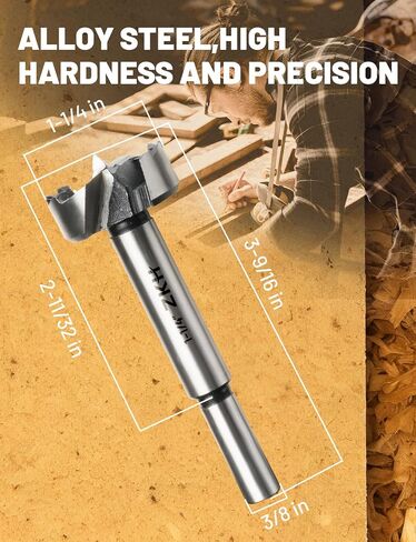 ZKH 3/8 Inch Forstner Drill Bit, Carbide Tipped Forstner Bit with Centering Point for Smooth, Flat, Burr-Free Holes, Ideal for Hard Wood, Soft Wood, Veneered Plywood, Plastic in Saudi Arabia