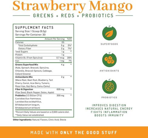 PWDRS Greens, Reds & Probiotics for Digestion, Energy & Immunity | Fight Inflammation & Improve Gut Health | Superfoods & Antioxidants | All Natural in Saudi Arabia