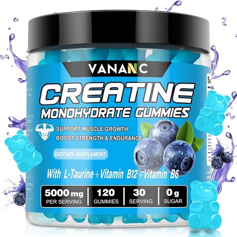 Creatine Monohydrate Gummies 5000 mg for Men & Women, Sugar-Free,Low in Calories,with L-Taurine + Vitamins for Increasing Muscle Strength, improving Endurance,Made in The USA, 120 Gummies in Saudi Arabia