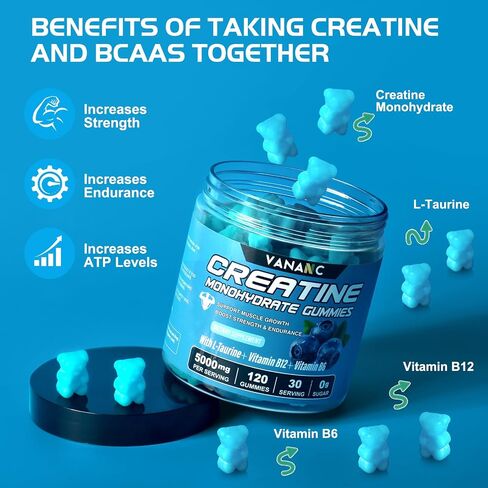 Creatine Monohydrate Gummies 5000 mg for Men & Women, Sugar-Free,Low in Calories,with L-Taurine + Vitamins for Increasing Muscle Strength, improving Endurance,Made in The USA, 120 Gummies in Saudi Arabia