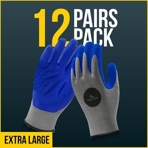 12 Pairs & 120 Pairs Blue Latex Coated, Gardening Gloves, Work Gloves, Double dipped, Textured Grip Gloves in Saudi Arabia