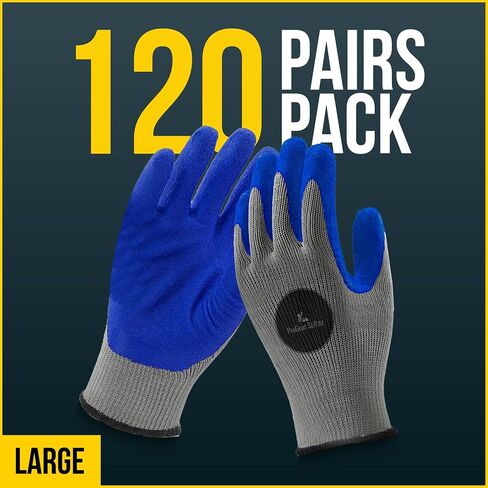 12 Pairs & 120 Pairs Blue Latex Coated, Gardening Gloves, Work Gloves, Double dipped, Textured Grip Gloves in Saudi Arabia