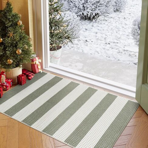 OJIA Fall Front Door Mat Outdoor Entrance 24"x 35", Machine Washable Porch Rug Indoor Outdoor Rugs Doormat Cotton Woven Entryway Rug Gray Striped Rug Small Area Rugs for Kitchen/Bathroom/Bedroom in Kuwait