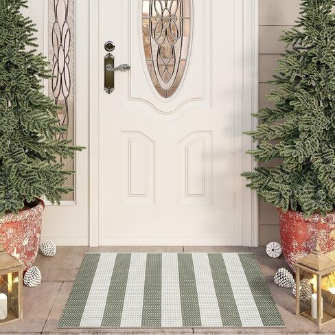 OJIA Fall Front Door Mat Outdoor Entrance 24"x 35", Machine Washable Porch Rug Indoor Outdoor Rugs Doormat Cotton Woven Entryway Rug Gray Striped Rug Small Area Rugs for Kitchen/Bathroom/Bedroom in Kuwait
