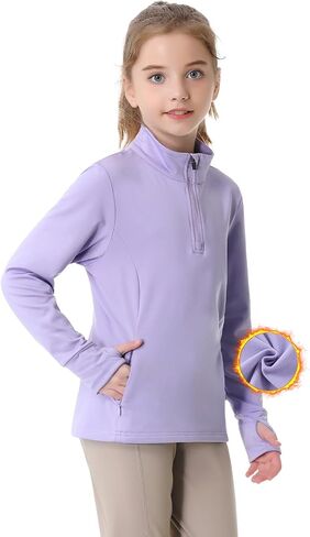 beroy Girls Fleece Long Sleeve Shirts Half Zip Equestrain Shirt Thermal Kids Horse Riding Shirts Thumbhole Pockets in Saudi Arabia