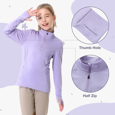 beroy Girls Fleece Long Sleeve Shirts Half Zip Equestrain Shirt Thermal Kids Horse Riding Shirts Thumbhole Pockets in Saudi Arabia