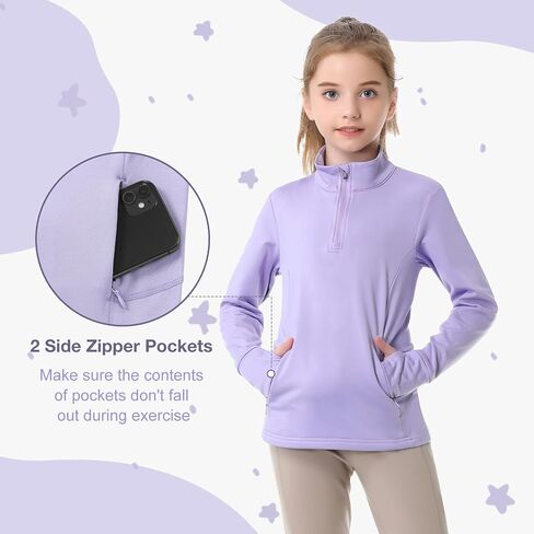 beroy Girls Fleece Long Sleeve Shirts Half Zip Equestrain Shirt Thermal Kids Horse Riding Shirts Thumbhole Pockets in Saudi Arabia