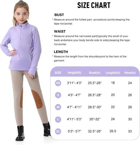 beroy Girls Fleece Long Sleeve Shirts Half Zip Equestrain Shirt Thermal Kids Horse Riding Shirts Thumbhole Pockets in Saudi Arabia