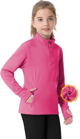 beroy Girls Fleece Long Sleeve Shirts Half Zip Equestrain Shirt Thermal Kids Horse Riding Shirts Thumbhole Pockets in Saudi Arabia