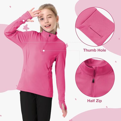 beroy Girls Fleece Long Sleeve Shirts Half Zip Equestrain Shirt Thermal Kids Horse Riding Shirts Thumbhole Pockets in Saudi Arabia