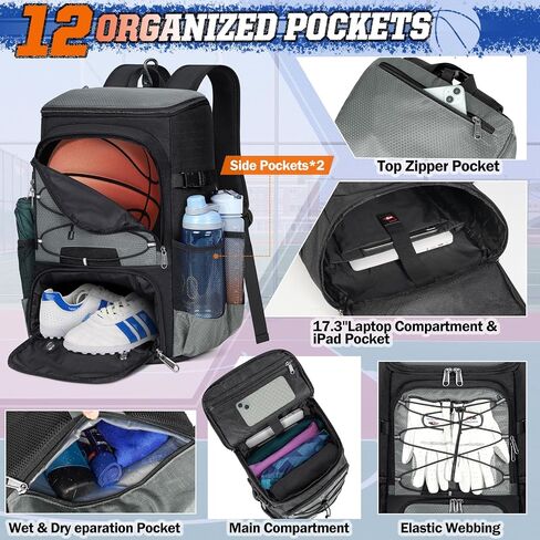 RAINSMORE Basketball Backpack 45L Basketball Bag with Separate Ball Holder & Shoes Compartment Water Resistant Sports Bag Basketball Equipment Bags Fit Volleyball, Soccer, Swim, Gym, Travel in Saudi Arabia