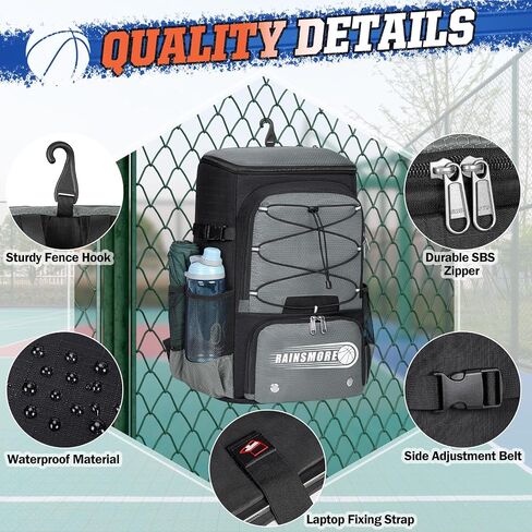 RAINSMORE Basketball Backpack 45L Basketball Bag with Separate Ball Holder & Shoes Compartment Water Resistant Sports Bag Basketball Equipment Bags Fit Volleyball, Soccer, Swim, Gym, Travel in Saudi Arabia