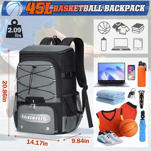 RAINSMORE Basketball Backpack 45L Basketball Bag with Separate Ball Holder & Shoes Compartment Water Resistant Sports Bag Basketball Equipment Bags Fit Volleyball, Soccer, Swim, Gym, Travel in Saudi Arabia