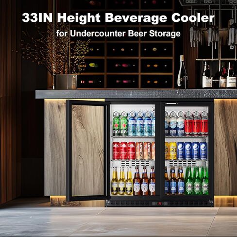 Back Bar Cooler Under Counter Refrigerator Double Door 7.4 Cu.ft for Beer,Soda Drinks,Wine with LED Lighting for Commercial Display Beverage Fridge, ETL Approved 35.45" W 33.08" H in Saudi Arabia