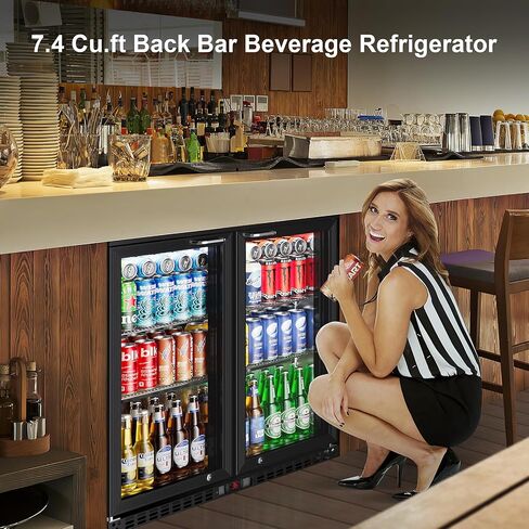 Back Bar Cooler Under Counter Refrigerator Double Door 7.4 Cu.ft for Beer,Soda Drinks,Wine with LED Lighting for Commercial Display Beverage Fridge, ETL Approved 35.45" W 33.08" H in Saudi Arabia