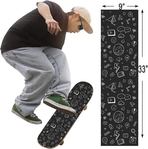 Skateboard Grip Tape, Black Griptape Sheet 9 x 33 Inch, Non Slip Bubble Free Skateboard Sandpaper, Scooter Grip Tape (Book) in Saudi Arabia