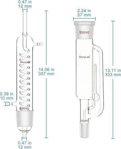 stonylab Soxhlet Extraction Kit, Borosilicate Glass 50/42 Soxhlet Extractor with Graham Condenser and Two 500 ml 24/40 Flat Bottom Flasks for Lab Extraction in Saudi Arabia