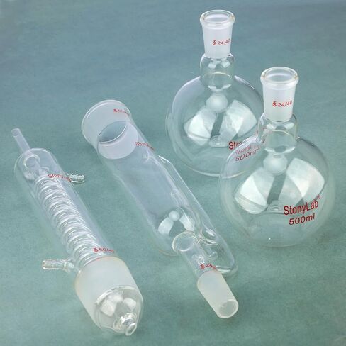 stonylab Soxhlet Extraction Kit, Borosilicate Glass 50/42 Soxhlet Extractor with Graham Condenser and Two 500 ml 24/40 Flat Bottom Flasks for Lab Extraction in Saudi Arabia