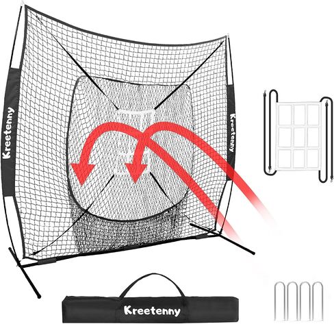Baseball Net, 7'×7' Baseball Softball Practice Net, Baseball Hitting Pitching Batting Training Net with Bow Frame, Baseball Backstop Net with Strike Zone and Carry Bag in Saudi Arabia