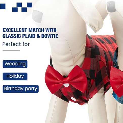 3 Pieces Plaid Puppy Shirts with Bow Tie Dog Buffalo Shirt Pet Christmas Sweatshirt Bow Dog Shirt Outfit for Birthday Party Small Dogs Cats Holiday Photo Wedding Supplies (S) in Saudi Arabia