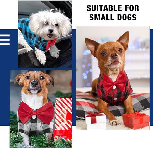 3 Pieces Plaid Puppy Shirts with Bow Tie Dog Buffalo Shirt Pet Christmas Sweatshirt Bow Dog Shirt Outfit for Birthday Party Small Dogs Cats Holiday Photo Wedding Supplies (S) in Saudi Arabia