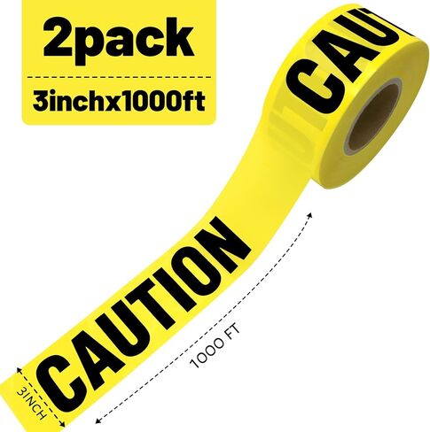 2 حزمة شريط تحذير أصفر ممتاز 3 بوصة × 1000 قدم شريط تحذير للهالوين شريط بناء للمناطق الخطرة/الخطيرة مشهد الجريمة ديكورات حفلات الهالوين in Kuwait