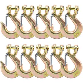 3/8 Safety Chain Hooks，Heavy Duty Forged G70 Clevis Slip Hook with Safety Latch for Tow Trailer Truck Transport (10 pack)