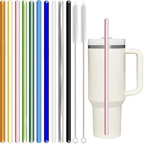 Replacement Straw Compatible with Stanley 40 oz Tumbler Straws, 6 Pcs Reusable Straws with Cleaning Brush, Long Glass Straw for Stanley Accessories, Pink