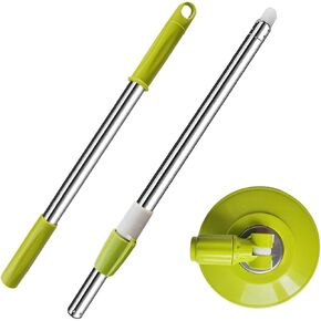 Spin Mop Replacement Mop Handle, 49-inch 360 Degrees Rotating Telescopic Replacement Mop Stick with Stainless Steel Disc for Spin Mop Bucket Cleaning System (Stainless Steel Disc, Khaki)