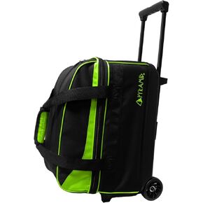 Pyramid Prime Double Roller 2 Ball Bowling Bag with Large Separate Compartment for Bowling Shoes (Up To US Mens Size 16) or Accessories, Locking Handle - Extends to 40"