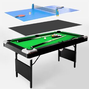 Billiard Tables, Portable Pool Table for Families with Easy Folding for Storage, Includes Balls, Cues, Brush Green 5.5FT
