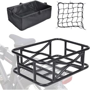Bike Basket Rear,Heavy Duty Metal Rear Bike Baskets,Ebike Basket for Electric Bike,Large Bicycle Rear Basket for Pets,Sports Balls,Carrying (17.3X 13 x 6 Inch)