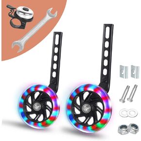 Bike Training Wheels,Thicken Stronger Flash Mute Wheel Adjustable Stabilizer Suitable for 12/14/ 16/18/ 20/ inch Single Speed Bike, Including Mounted Kit