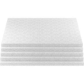O’Creme Cake Board, White Square Cake Drum with Gorgeous Design, Sturdy & Durable 1/2" Thick Cake Drums, Square Cake Boards 10" x 10" Inch, Pack of 5 Disposable Cake Drums