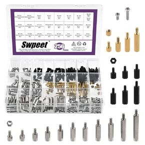 Swpeet 192Pcs M4 21 Sizes 3 Material Iron Nickel Plated/Brass/Nylon Hex Spacer Standoff Screw Nut Assortment Kit, Standoff Male Female Metric Thread Motherboard Spacer for Crcuit Board Fixing