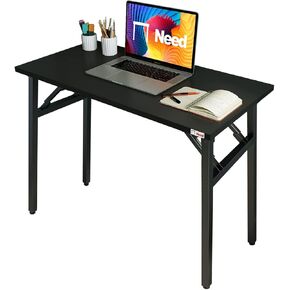 Need Folding Desk - 31 1/2" No Assembly Foldable Small Computer Table,Sturdy and Heavy Duty Writing Desk for Small Spaces, Black&Black Frame