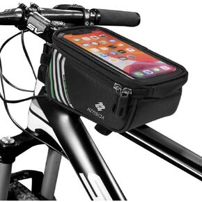 Bike Front Tube Frame Bag, Cycling Bicycle Handlebar Top Tube Phone Mount Pack Holder Pouch for iPhone 16 Plus iPhone 15 14 13 12 11 Pro Max XS Max OnePlus Nord 2 Google Pixel 8 7 6 6a (Black)