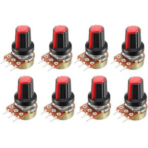 uxcell 8Pcs 50K Ohm Variable Resistors Single Turn Rotary Carbon Film Taper Potentiometer with Knobs