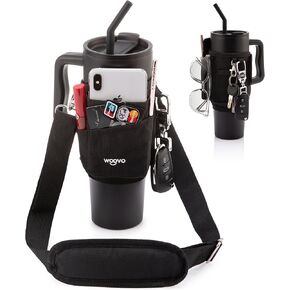 Water Bottle Carrier Bag with Strap for Stanley Cup Accessories 40oz, Elastic Phone Pocket Anti-Pilling Velcro, Insulated Water Bottle Holder Pouch with Strap for Stanley 40 oz Tumbler