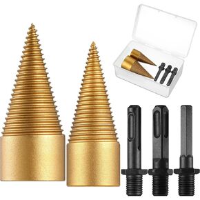 5 Pcs Firewood Drill Bit Wood Splitting Drill Bit Removable Firewood Log Drill Bit Heavy Duty Screw Cone Driver with Hex, Square, Round Shank, 32mm, 42mm