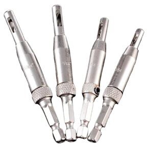 HSS Self Centering Hinge Tapper Core Drill Bit Set 4 Pcs 1/4inch Quick Change Hex Shank Bits with Automatic Center Punch for Wood Quick Change Bit, Adjustable Door Window