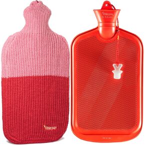 Peterpan Knit Rubber Hot Water Bottle with Wool Blend Cover, Size: XXX-Large, Hot Water Bottles for Pain Relief, BPA & PVC Free, 100 Fl Oz Capacity, Original, Wool Blend Hot Water Bottle, Pink & Red