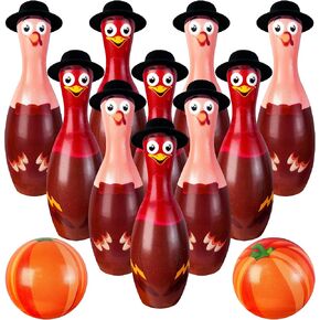 Fall Festival Thanksgiving Bowling Games for Kids Adults, Fall Thanksgiving Party Favors Games Outdoor Indoor Turkey Hat Game for Kids Carnival Toys Family Friendsgiving Gifts Thanksgiving Decorations